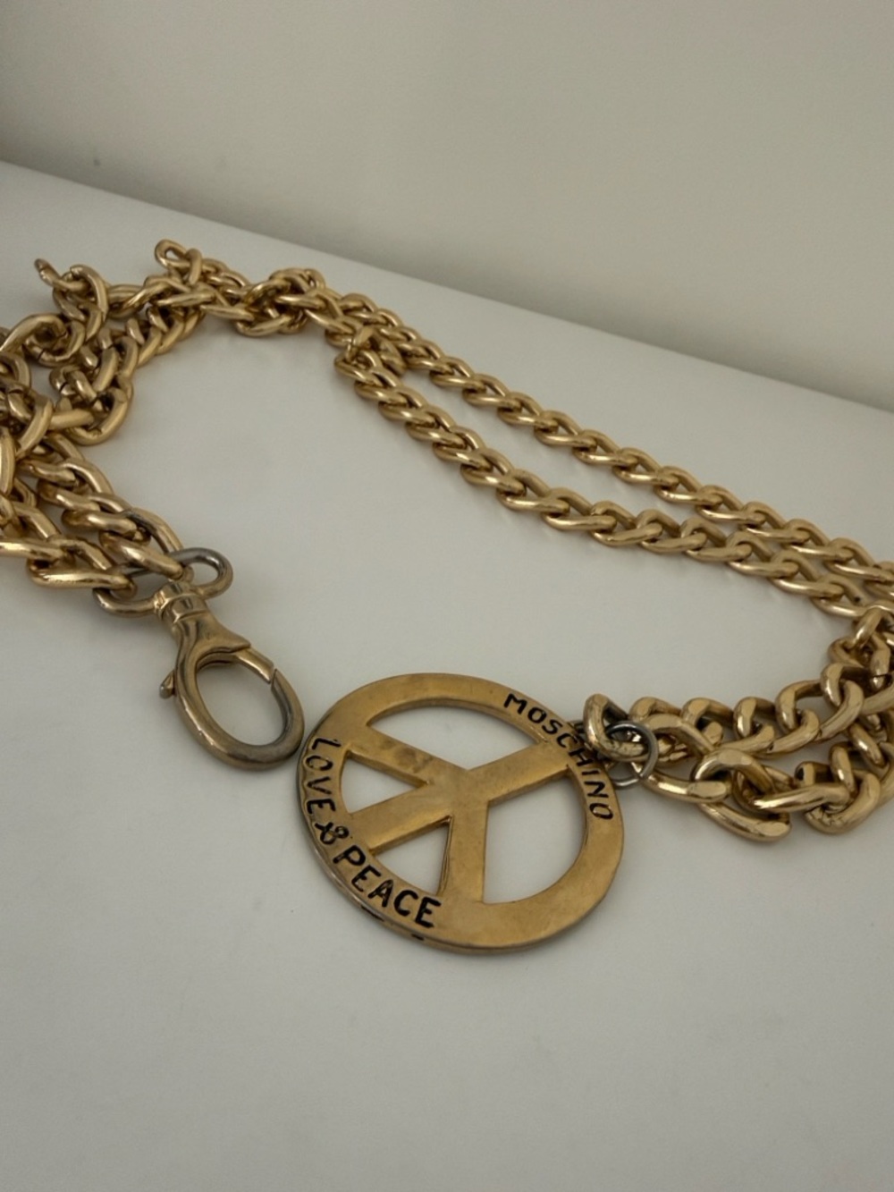 Vintage Iconic Moschino Love & Peace Gold Chain Belt or Necklace